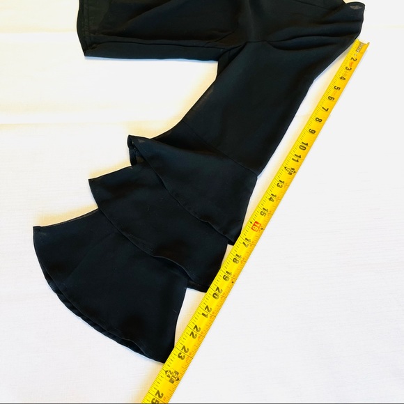 CHARLOTTE RUSSE Tie front shirt SHEER KNIT solid black LAYERED SLEEVES dressy M - Picture 4 of 11